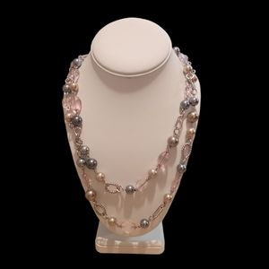 Long Premier Designs Silver Plated Faux Pearl Beaded Vintage 90'es Necklace